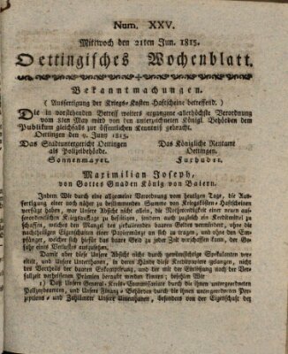 Oettingisches Wochenblatt Mittwoch 21. Juni 1815