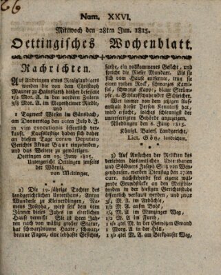 Oettingisches Wochenblatt Mittwoch 28. Juni 1815