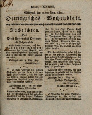 Oettingisches Wochenblatt Mittwoch 23. August 1815