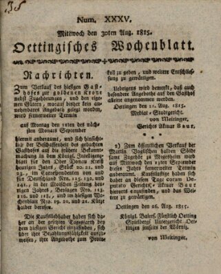 Oettingisches Wochenblatt Mittwoch 30. August 1815