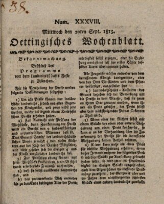 Oettingisches Wochenblatt Mittwoch 20. September 1815