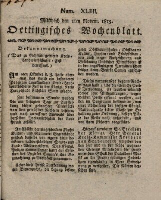 Oettingisches Wochenblatt Mittwoch 1. November 1815