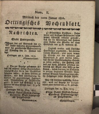 Oettingisches Wochenblatt Mittwoch 10. Januar 1816