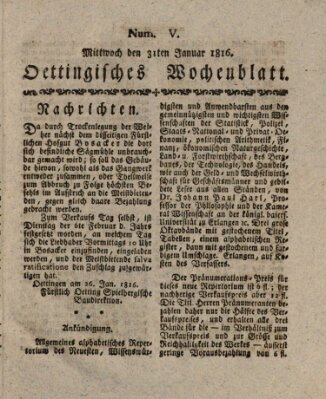 Oettingisches Wochenblatt Mittwoch 31. Januar 1816