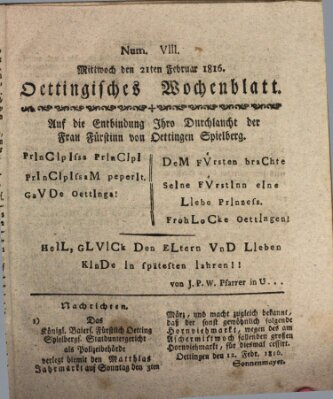 Oettingisches Wochenblatt Mittwoch 21. Februar 1816