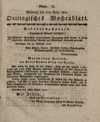 Oettingisches Wochenblatt Mittwoch 6. März 1816