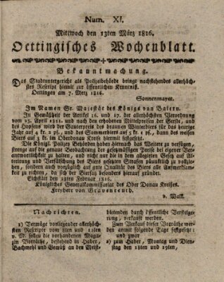 Oettingisches Wochenblatt Mittwoch 13. März 1816