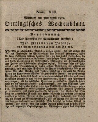 Oettingisches Wochenblatt Mittwoch 3. April 1816