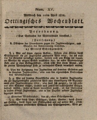 Oettingisches Wochenblatt Mittwoch 10. April 1816