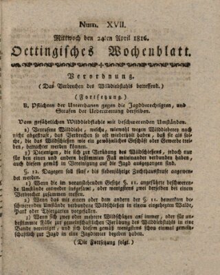 Oettingisches Wochenblatt Mittwoch 24. April 1816