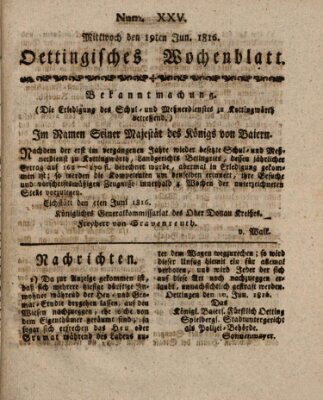 Oettingisches Wochenblatt Mittwoch 19. Juni 1816