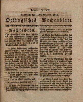 Oettingisches Wochenblatt Mittwoch 20. November 1816