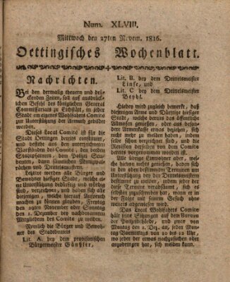 Oettingisches Wochenblatt Mittwoch 27. November 1816