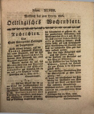 Oettingisches Wochenblatt Mittwoch 4. Dezember 1816