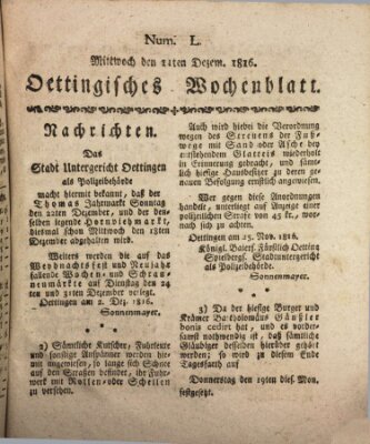 Oettingisches Wochenblatt Mittwoch 11. Dezember 1816