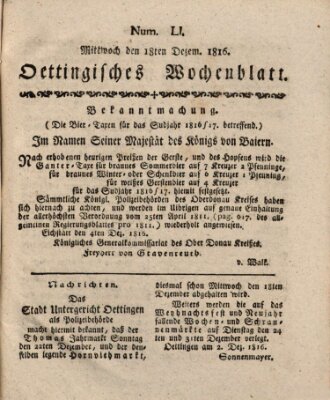 Oettingisches Wochenblatt Mittwoch 18. Dezember 1816