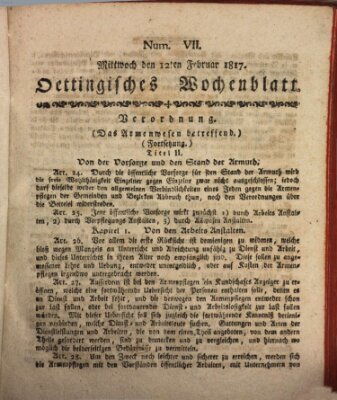Oettingisches Wochenblatt Mittwoch 12. Februar 1817