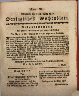 Oettingisches Wochenblatt Mittwoch 12. März 1817