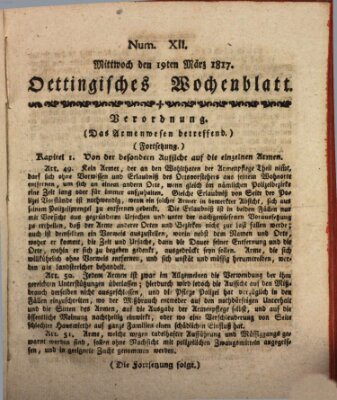 Oettingisches Wochenblatt Mittwoch 19. März 1817