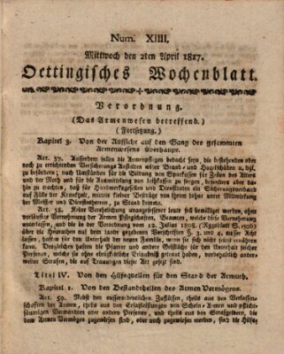 Oettingisches Wochenblatt Mittwoch 2. April 1817