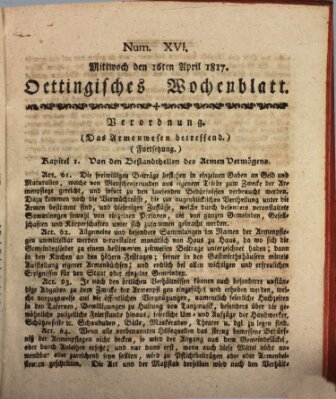 Oettingisches Wochenblatt Mittwoch 16. April 1817