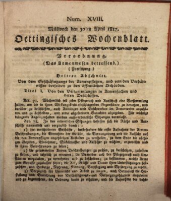 Oettingisches Wochenblatt Mittwoch 30. April 1817