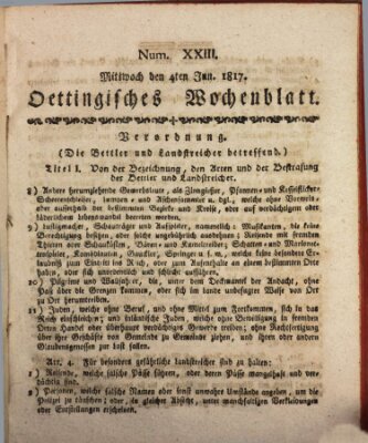 Oettingisches Wochenblatt Mittwoch 4. Juni 1817