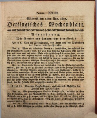 Oettingisches Wochenblatt Mittwoch 11. Juni 1817