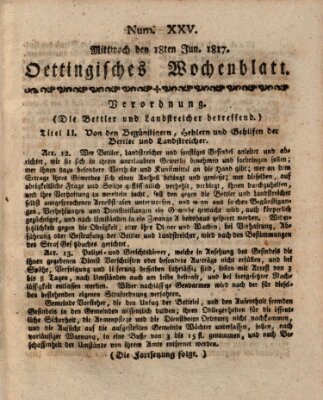 Oettingisches Wochenblatt Mittwoch 18. Juni 1817