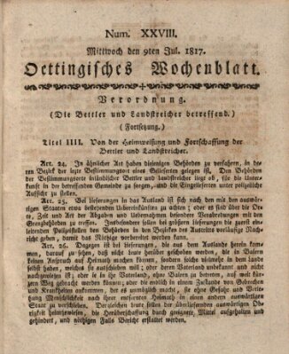 Oettingisches Wochenblatt Mittwoch 9. Juli 1817