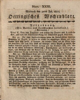 Oettingisches Wochenblatt Mittwoch 30. Juli 1817