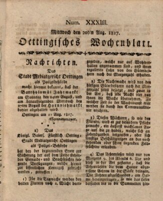 Oettingisches Wochenblatt Mittwoch 20. August 1817