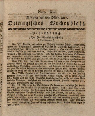 Oettingisches Wochenblatt Mittwoch 8. Oktober 1817