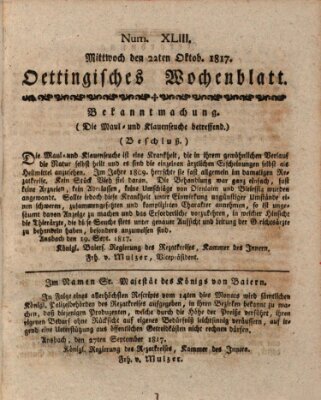 Oettingisches Wochenblatt Mittwoch 22. Oktober 1817