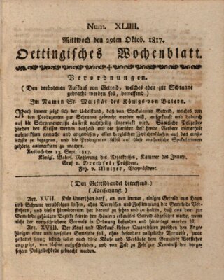 Oettingisches Wochenblatt Mittwoch 29. Oktober 1817