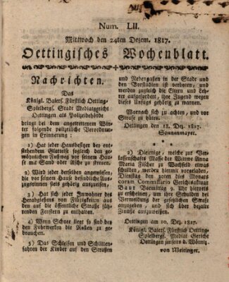 Oettingisches Wochenblatt Mittwoch 24. Dezember 1817