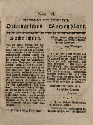 Oettingisches Wochenblatt Mittwoch 11. Februar 1818