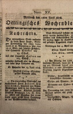 Oettingisches Wochenblatt Mittwoch 15. April 1818