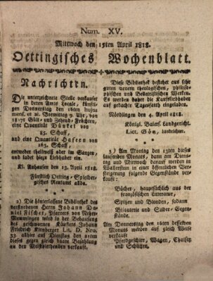 Oettingisches Wochenblatt Mittwoch 15. April 1818