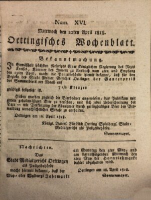 Oettingisches Wochenblatt Mittwoch 22. April 1818