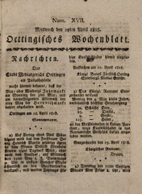 Oettingisches Wochenblatt Mittwoch 29. April 1818