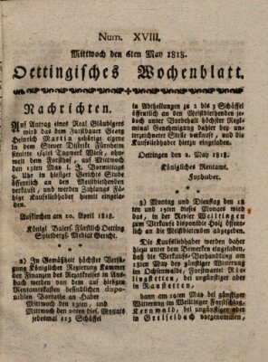 Oettingisches Wochenblatt Mittwoch 6. Mai 1818