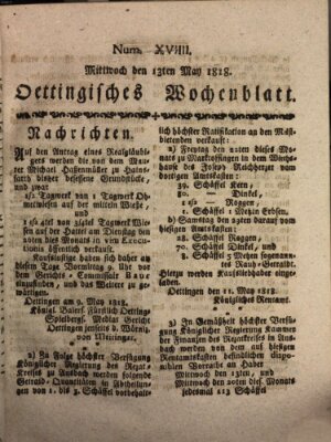 Oettingisches Wochenblatt Mittwoch 13. Mai 1818