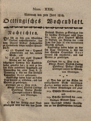 Oettingisches Wochenblatt Mittwoch 3. Juni 1818