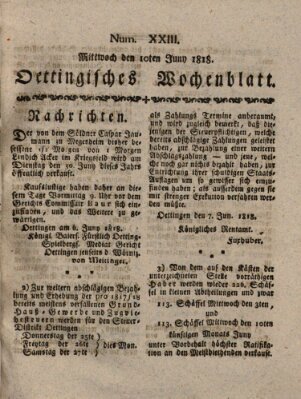 Oettingisches Wochenblatt Mittwoch 10. Juni 1818