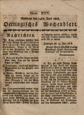 Oettingisches Wochenblatt Mittwoch 24. Juni 1818