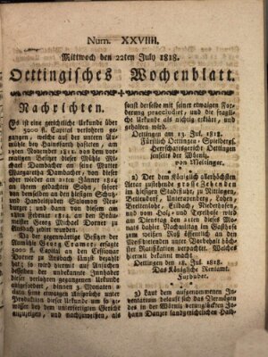 Oettingisches Wochenblatt Mittwoch 22. Juli 1818