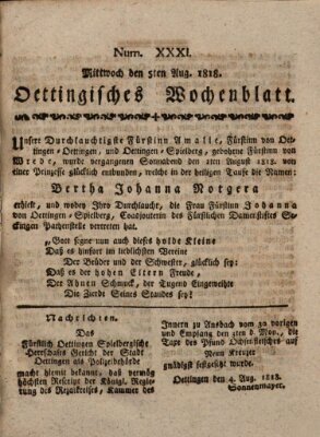 Oettingisches Wochenblatt Mittwoch 5. August 1818