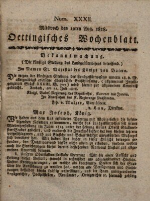 Oettingisches Wochenblatt Mittwoch 12. August 1818