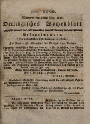 Oettingisches Wochenblatt Mittwoch 26. August 1818